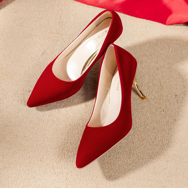 12cm   Red Heels Oversized Women's Heel Shoes 45 Red Wedding Shoes Flannelette Super High Heel Women's Shoes Zapatos De Mujer