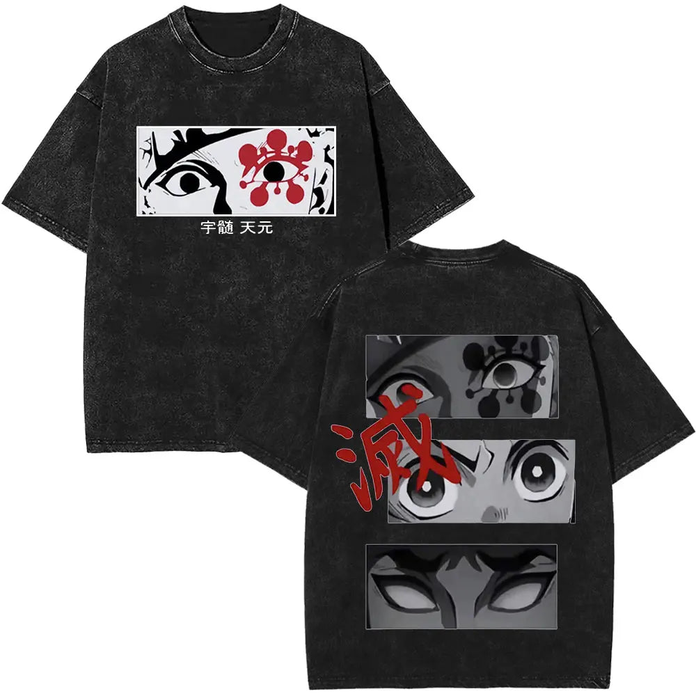 Demon Slayer Tengen Uzui Ninju Mice GYM Washed T Shirts Kimetsu No Yaiba Tee Shirt Cotton T-Shirt Unisex Casual Oversized Tops
