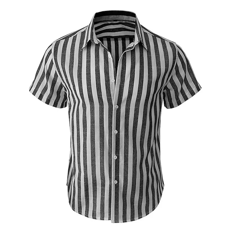 Alternating Striped men's Shirts Summer Minimalist Shirts Beach Casual Style Short Sleeved Shirt Men's Hawaii Vacation Shirt