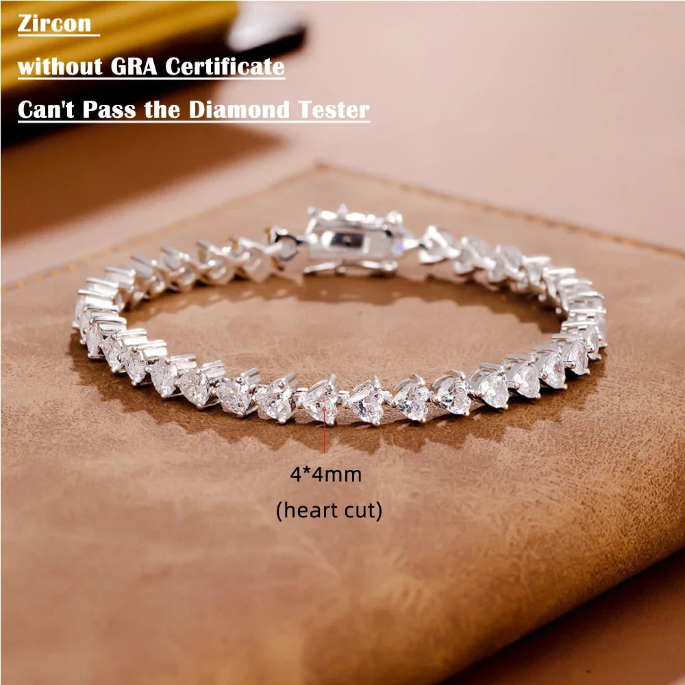 FEOBUR 3/5/6.5mm Heart Moissanite Tennis Bracelets with Certificate 925 Sterling Silver Sparkly Diamond Bangle for Women Jewelry