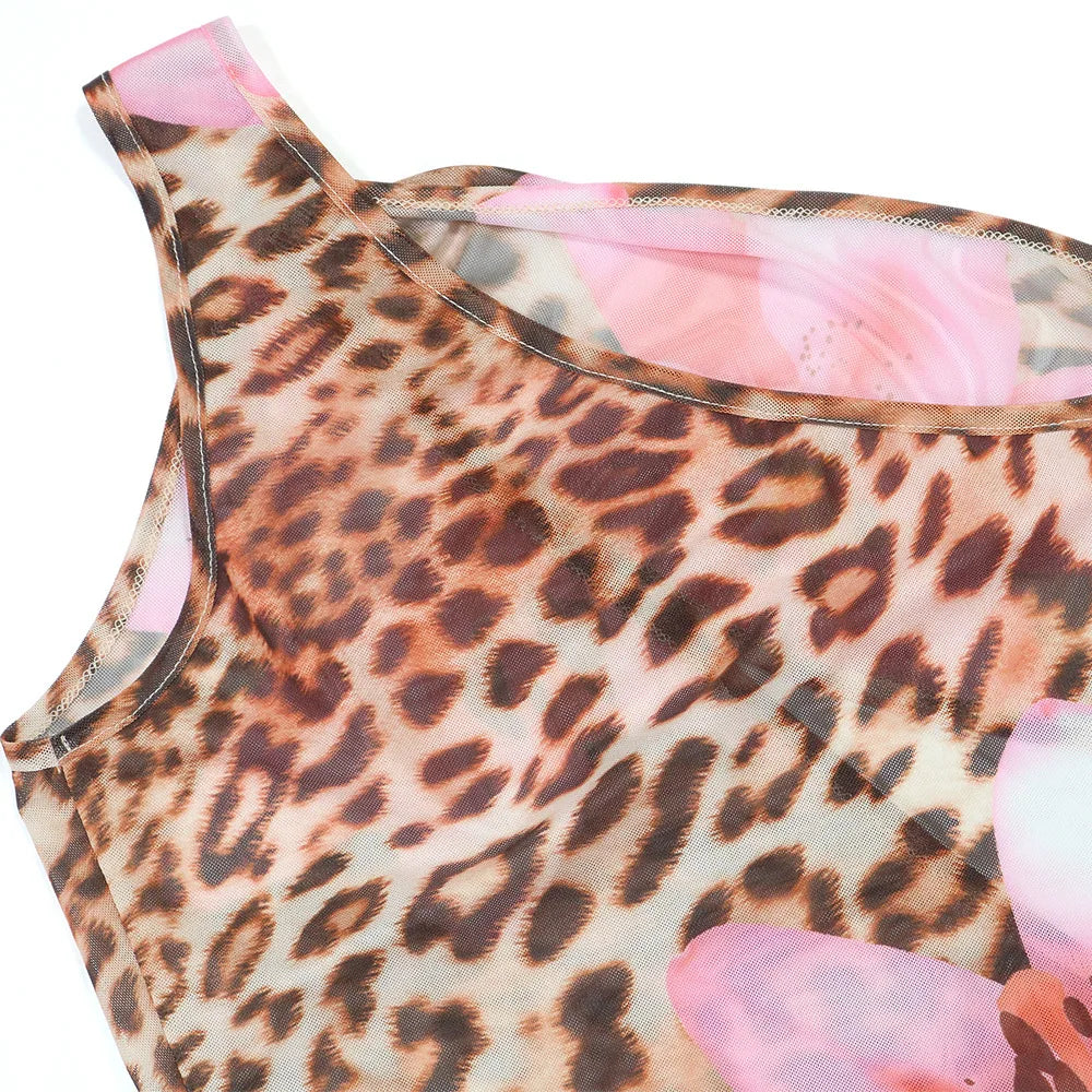 CM.YAYA Women Floral Leopsrd Printed Sleeveless High Side Split Long Maxi Dress 2025 Skew Collar Sexy Birthday Party Dresses