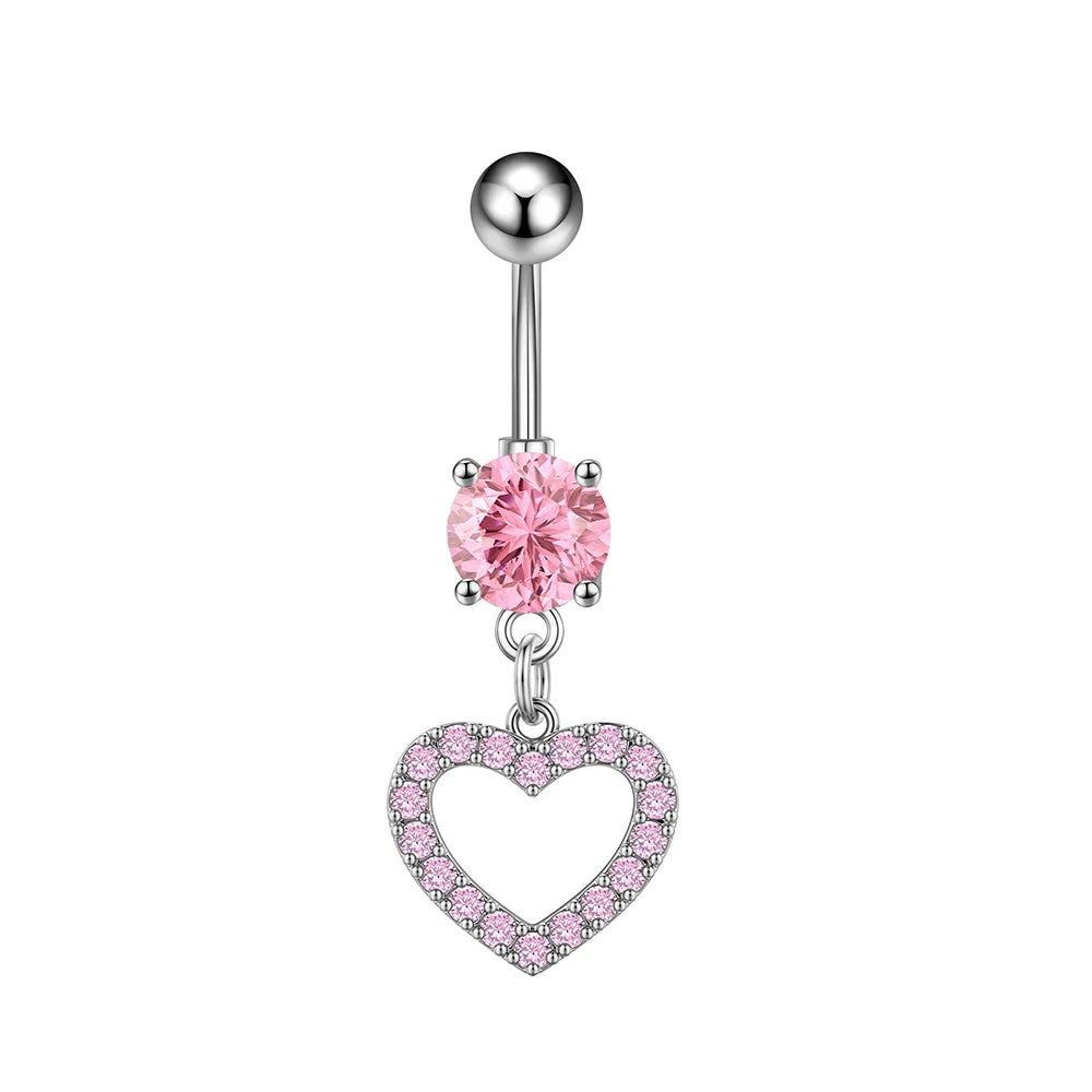 New Pink Series Heart Snake Crystal Zircon Belly Button Rings Fashion Cross Butterfly Dangled Belly Piercing for Women Jewelry