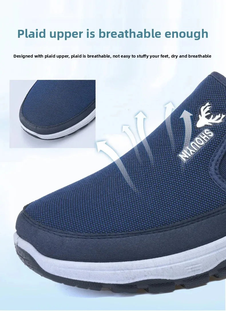 Beijing Men's Cloth Shoes Soft Bottom Breathable Anti-Slip Elderly Walking Shoes Slip-On round Toe Casual Rubber Soled Shoes