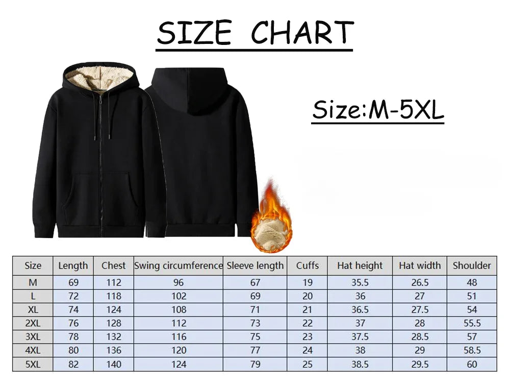 Men's Sherpa Lined Zip Hoodie Heavyweight, Winter Fleece Jacket S-5XL, Oversized Pullover Coat with Hood for Cold Weather