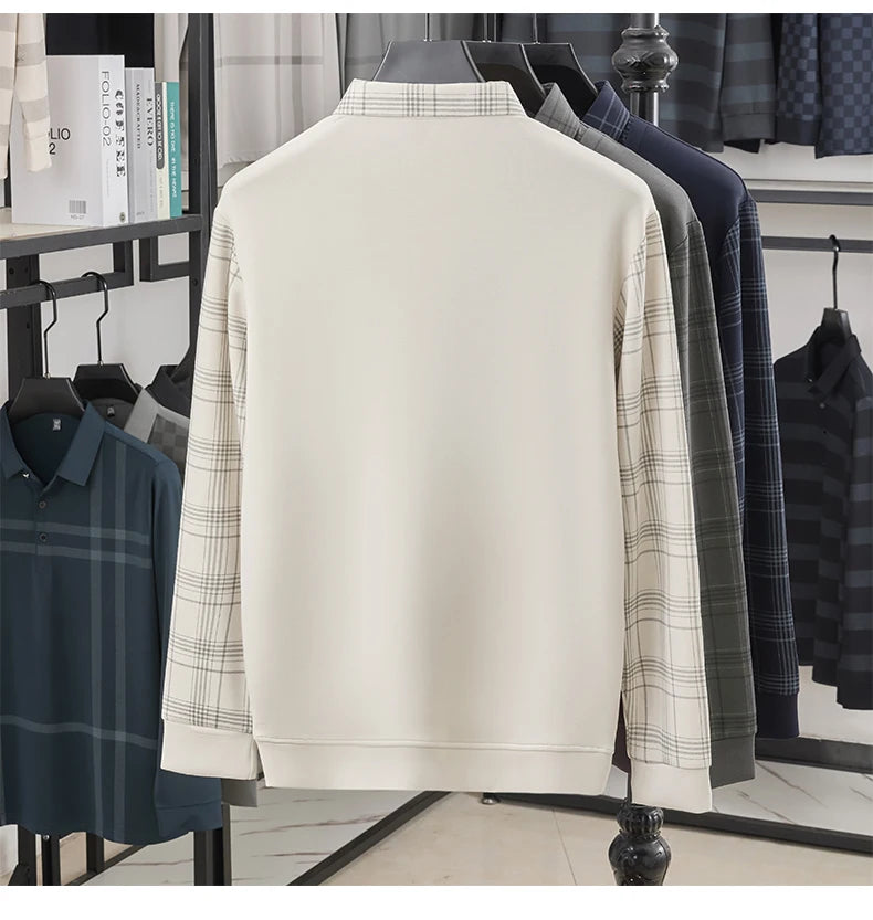 TFETTERS Long Sleeve Polo Shirt Men 2025  Autumn New Business Slim Fake Two Shirt Man Casual Loose Plaid Graphic Shirt for Men