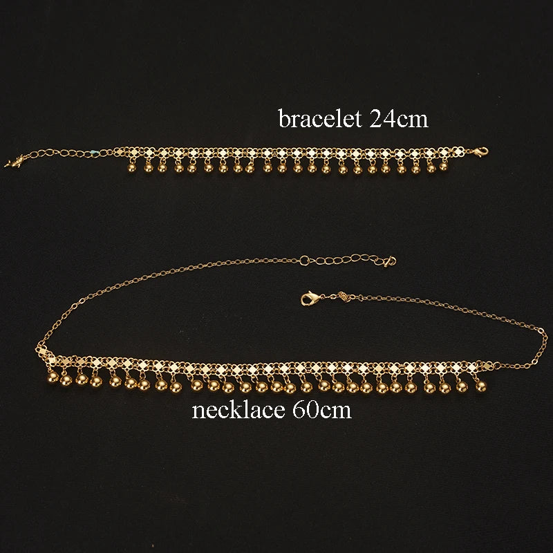 Turkish Arab Wedding Jewelry Set Dangle Ball Tassels Necklace Earring Set Middle East Jewelry Gift for Women Gold Plated Jewelry