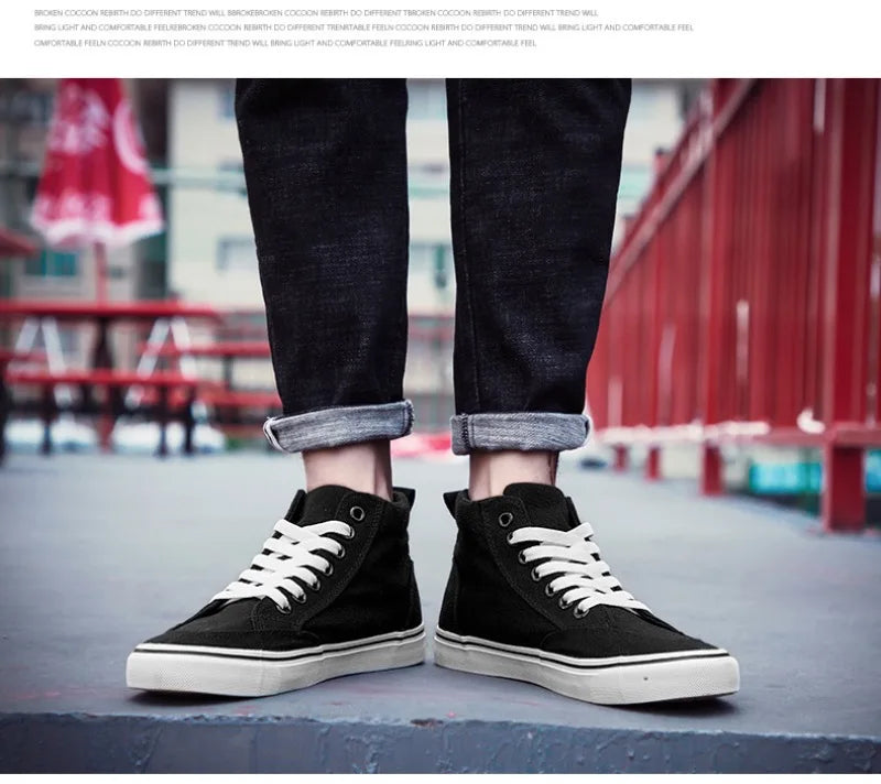 Men's High Top Sneakers Breathable Canvas Casual Shoes Fashion Street Skateboard Shoes for Men Lace Up Vulcanize Shoes Tenis2024
