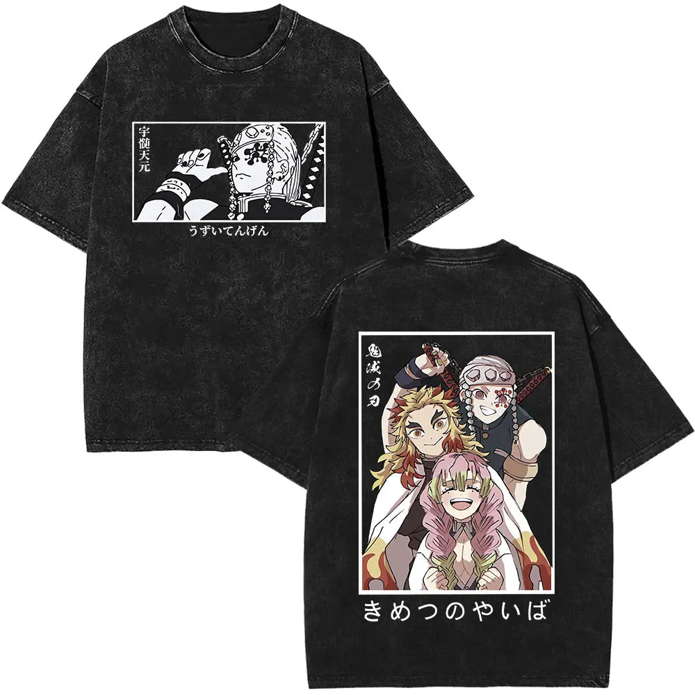 Demon Slayer Tengen Uzui Ninju Mice GYM Washed T Shirts Kimetsu No Yaiba Tee Shirt Cotton T-Shirt Unisex Casual Oversized Tops