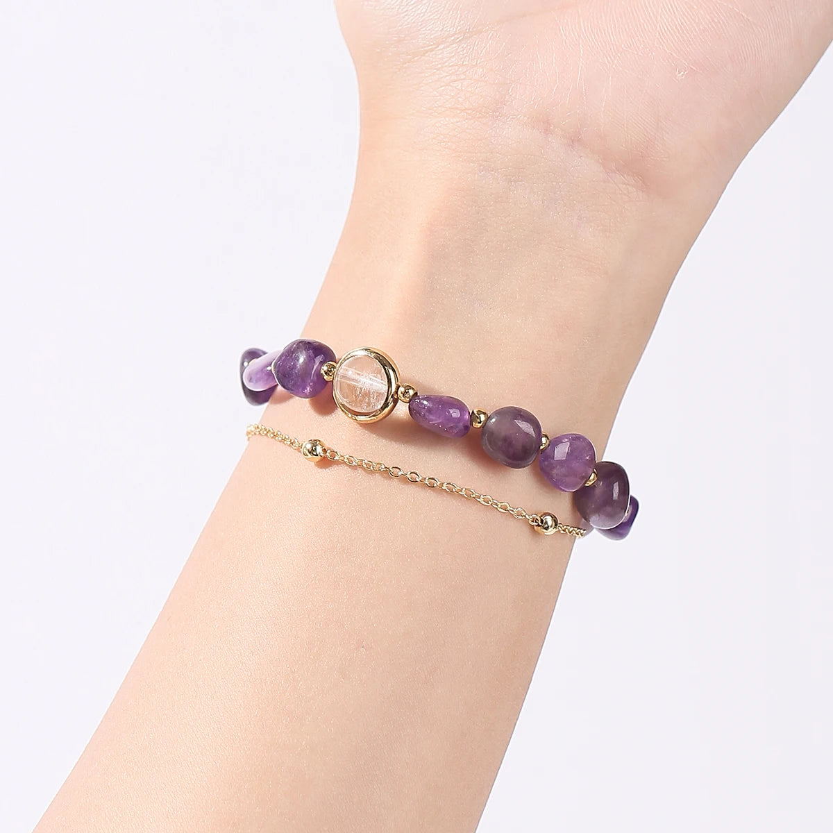 Exquisite Natural Amethyst Stone Lucky Chain Bracelets Women Fashion Jewelry Adjustable Healing Bracelets Girlfriend Party Gifts
