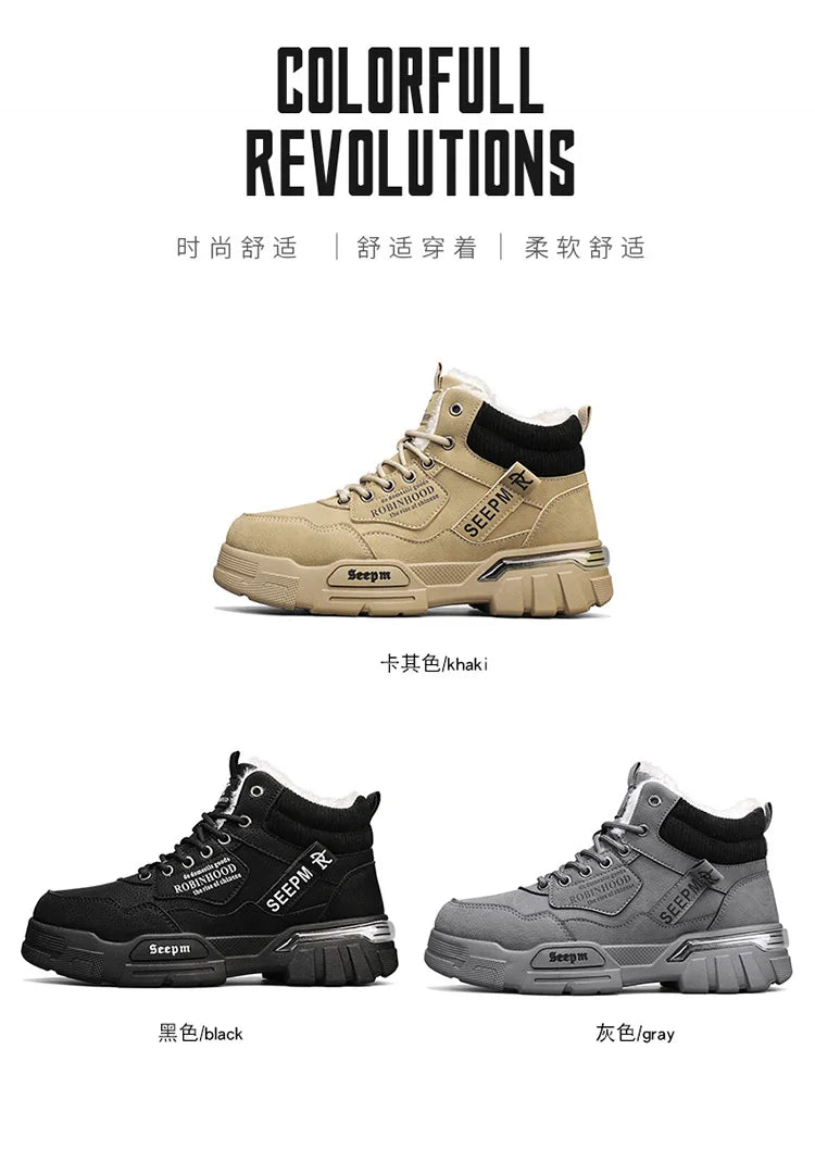 Winter New Fleece-Lined Cotton Shoes Fashionable Outdoor Snow Boots Trendy Warm High-Top Work Shoes Wholesale Men's Footwear