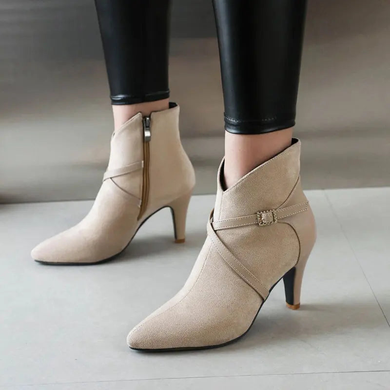 REAVE CAT Sexy Women Ankle Boots Big Size 46 47 Pointed Toe Autumn Flock Suede Shoes Party Elegant Bota 33 34