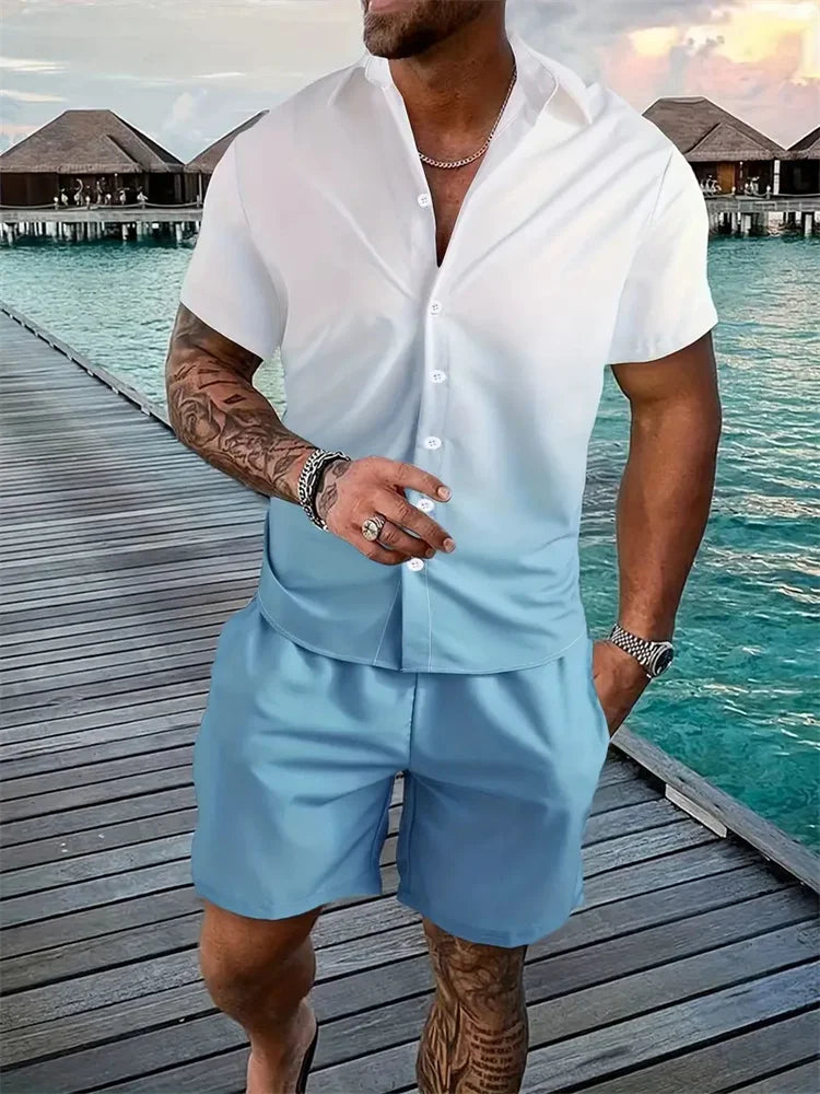 3D Printed Geometric Pattern Men's Shirt Colour Blocking Fashion Button Down Collar Short Sleeve Men's Hawaii Suit Summer Shirt