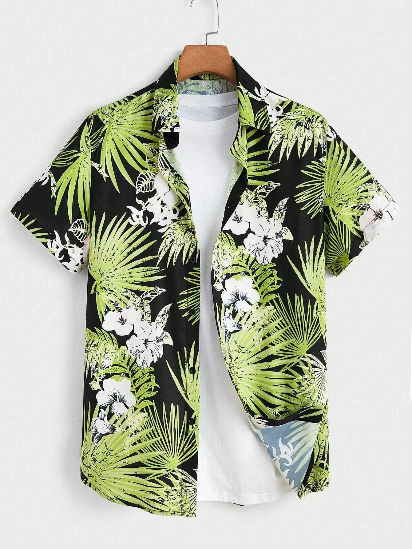 Hawaiian Botanical Flower Print Men's and Women's Short Sleeve Lapel Seaside Button-Down Shirt Top Casual Fashionable Shirts