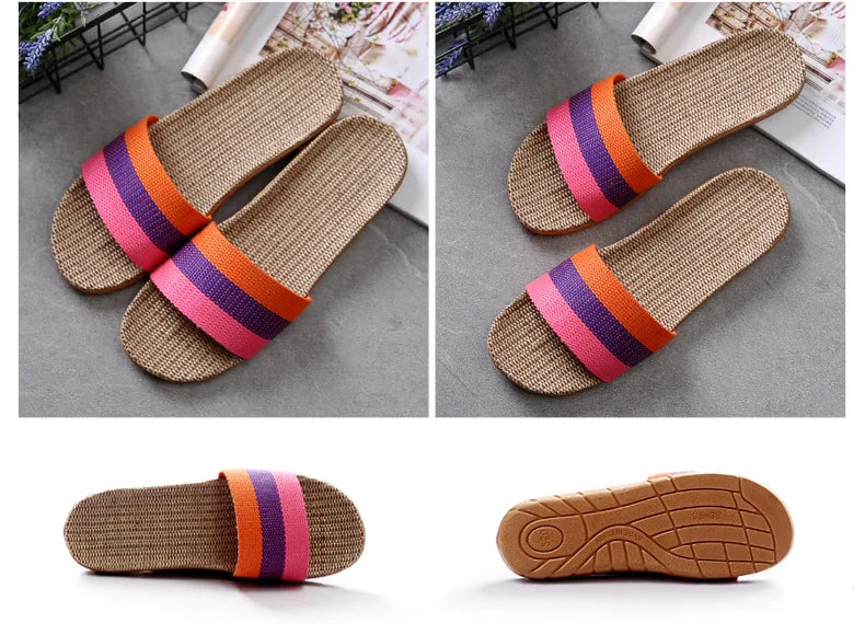 Women's EVA Linen Slippers Couple Indoor Slippers Cotton Home Non-slip Thick Bottom Summer Sandal Slippers Men