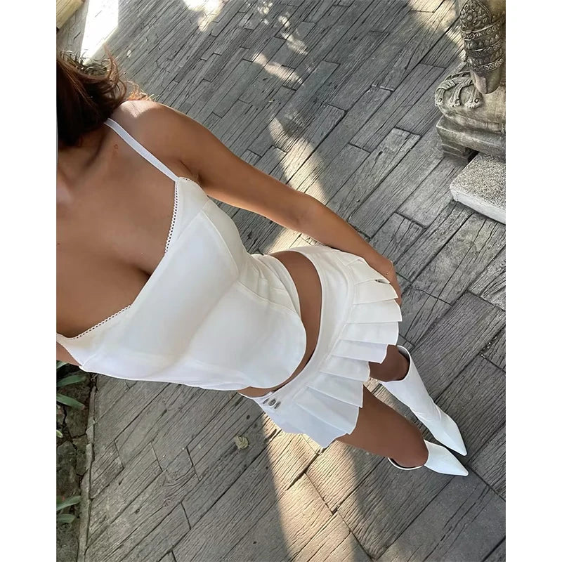 YENKYE 2023 Cool Girl Y2K American Retro Pleated Mini Skirt Sexy Low Waist Side Button Women Summer Skirts With Shorts Lining