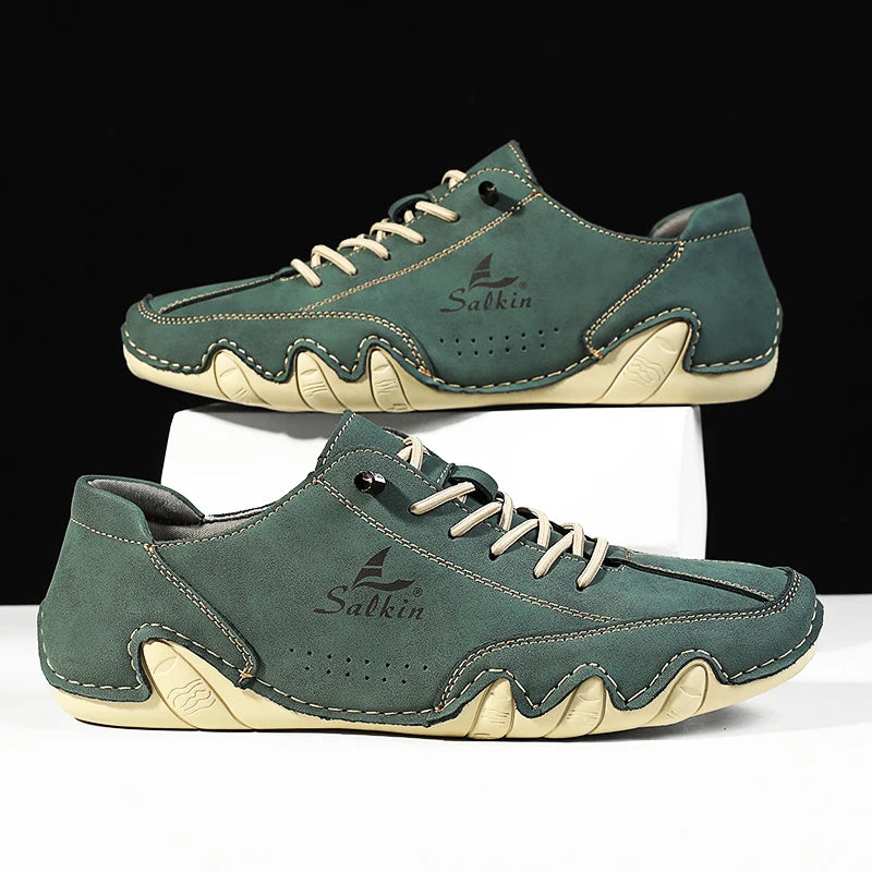 New 2025 Fashion Handmade Leather Casual Men Shoes Design Sneakers Slip On Loafers Breathable Low Top Flats Driving Plus Size