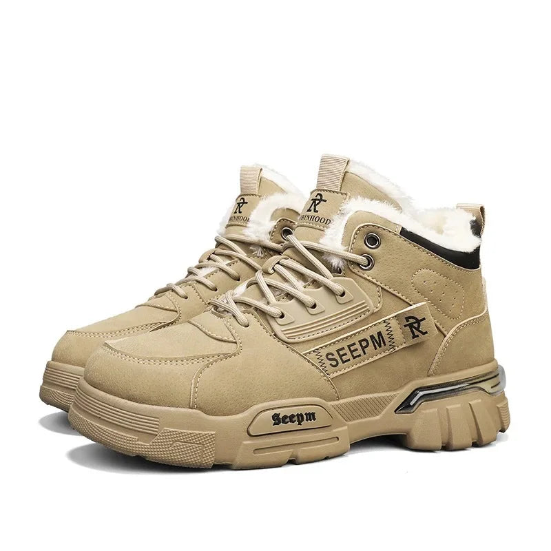 Winter New Fleece-Lined Cotton Shoes Fashionable Outdoor Snow Boots Trendy Warm High-Top Work Shoes Wholesale Men's Footwear