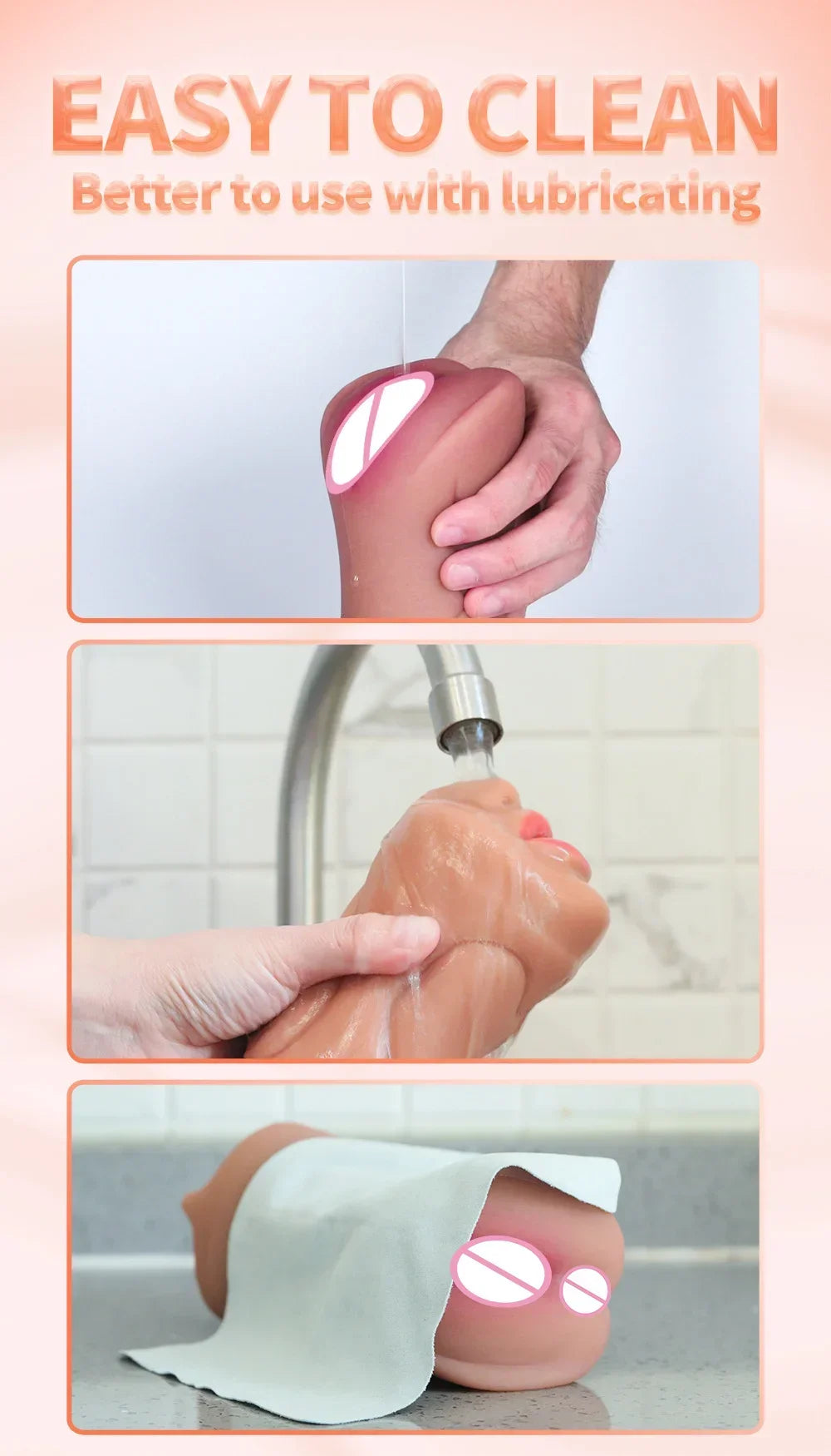 3-in-1 Male Masturbator - Deep Throat + Artificial Real Pussy + Realistic Rubber Vagina, Oral Blowjob Toy