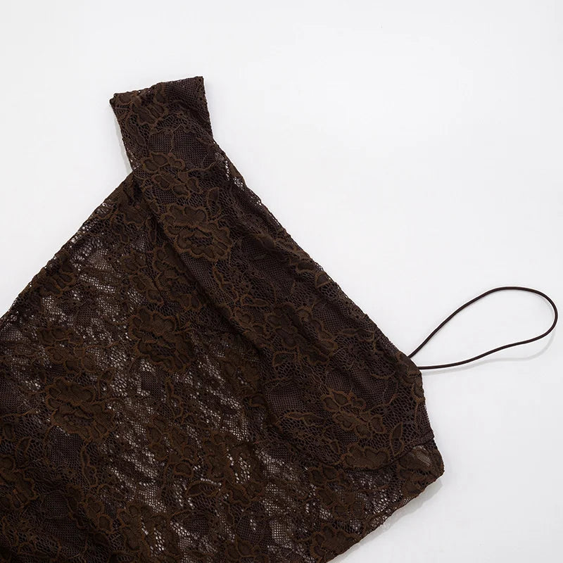 Mozision One Shoulder Lace See Through Sexy Maxi Dress Women Gown Fashion Off-shoulder Sleeveless Backless Club Long Dresses