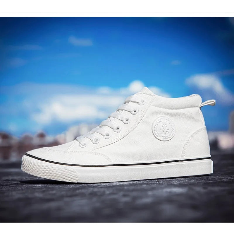 Men's High Top Sneakers Breathable Canvas Casual Shoes Fashion Street Skateboard Shoes for Men Lace Up Vulcanize Shoes Tenis2024