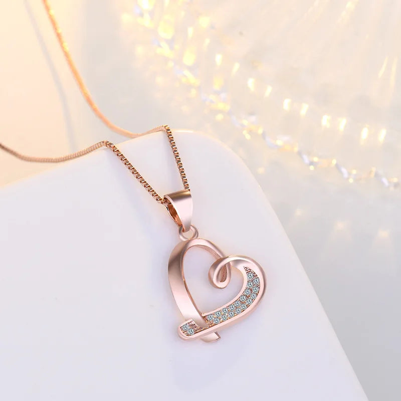 New Fashion Heart Rhinestone Pendant Neckalces Women 925 Sterling Silver Jewelry Silk Ribbon Love Rose Gold Zircon Choker Chain