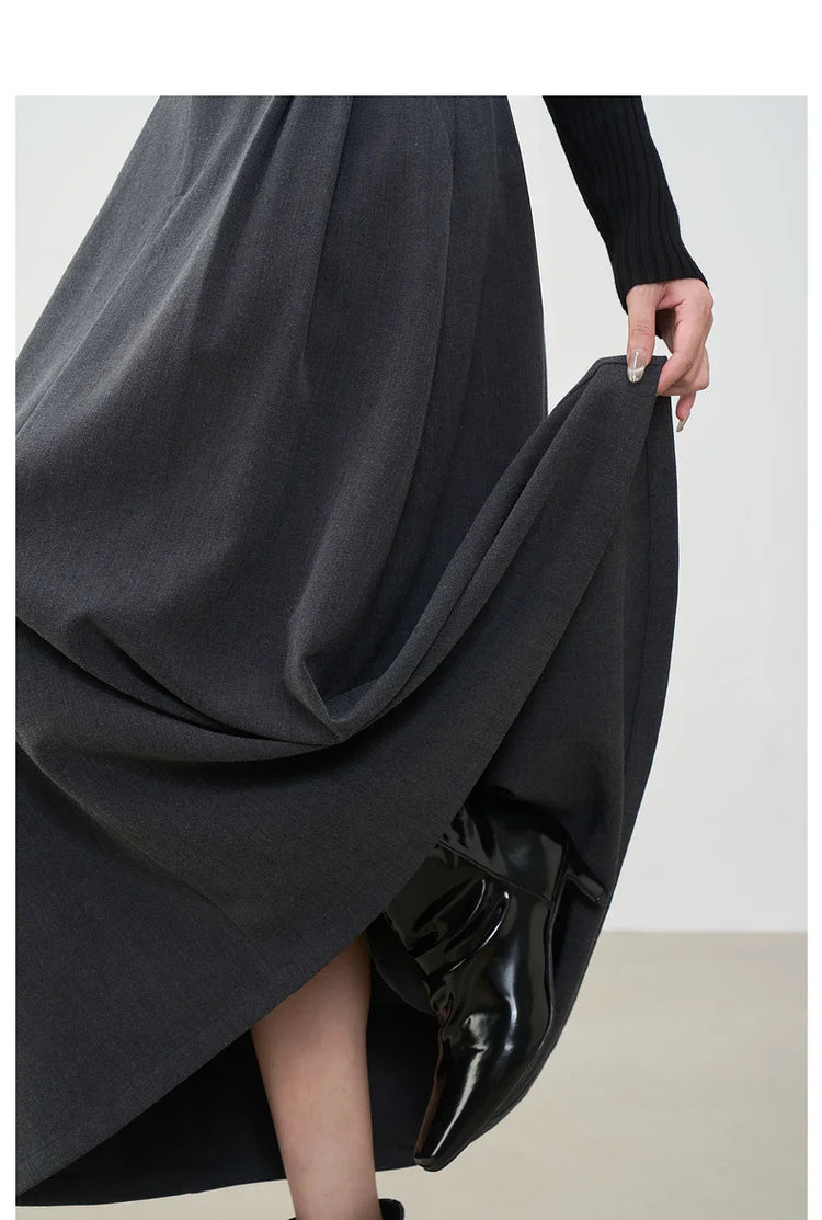 VIMLY Midi Women Skirt 2025 Autumn Office Lady Gray A-line Bud Elegant Ladies Skirt Zipper Loose Pockets Female Skirts A2202