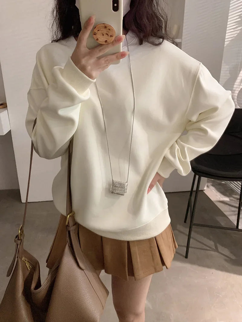 Oumale Pure Color Suede Mini Skirt Women's Autumn New Korean Style Slimming Anti-Light Pleated Short Skirt A- Line