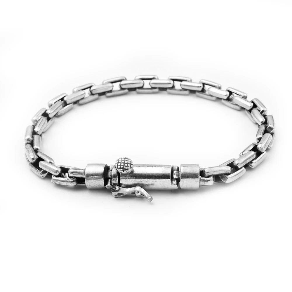 Daifuni 100% 925 Sterling Silver 5/6/8MM Chain & Link Bracelets For Men Vintage Steampunk Biker Hip Hop Style Party Jewelry Gift