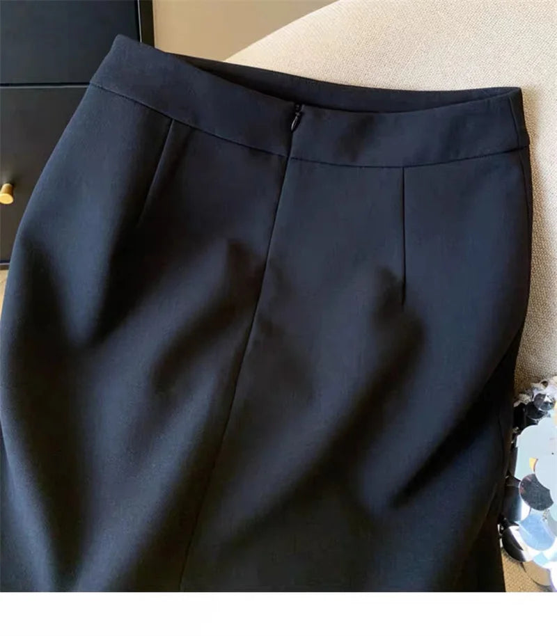 Autumn New Sexy Women's Slim Temperament Bag Hip Skirt Elegant Lace Patchwork Office Lady Midi Skirt Fashion Split Jupe 432P