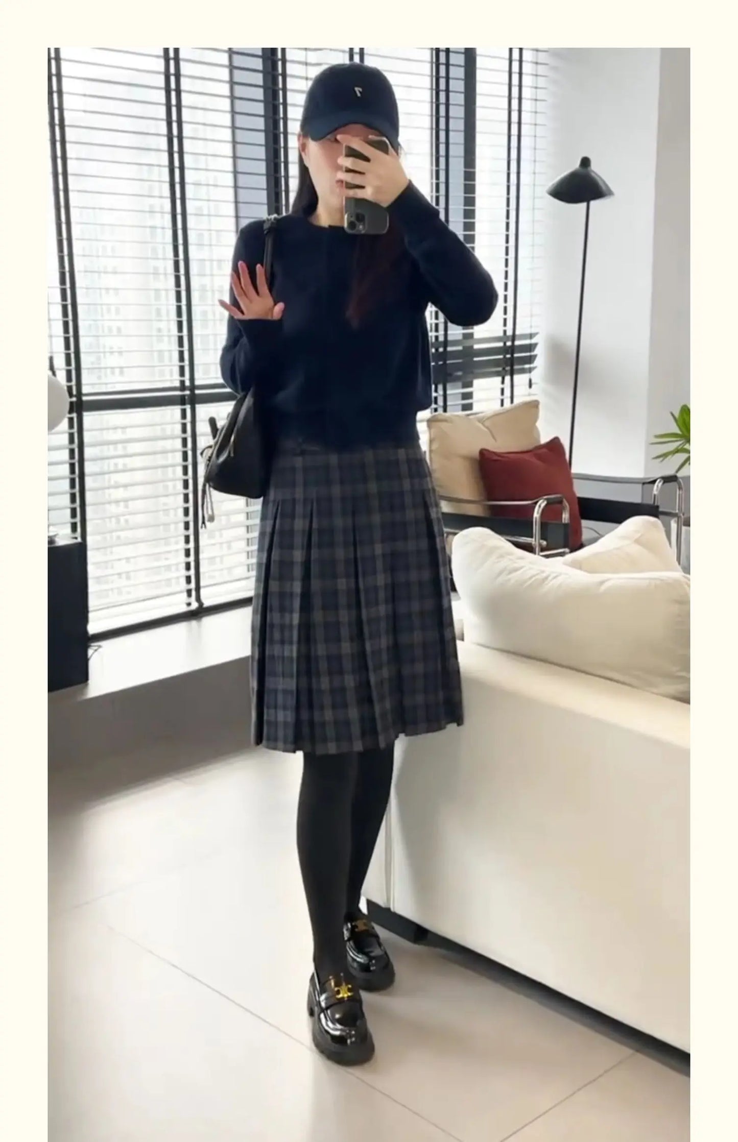 Retro Tweed Plaid A-Line  Skirt High Waist Slimming Ele Versatile Women's Early Autumn Winter Faion Skirt