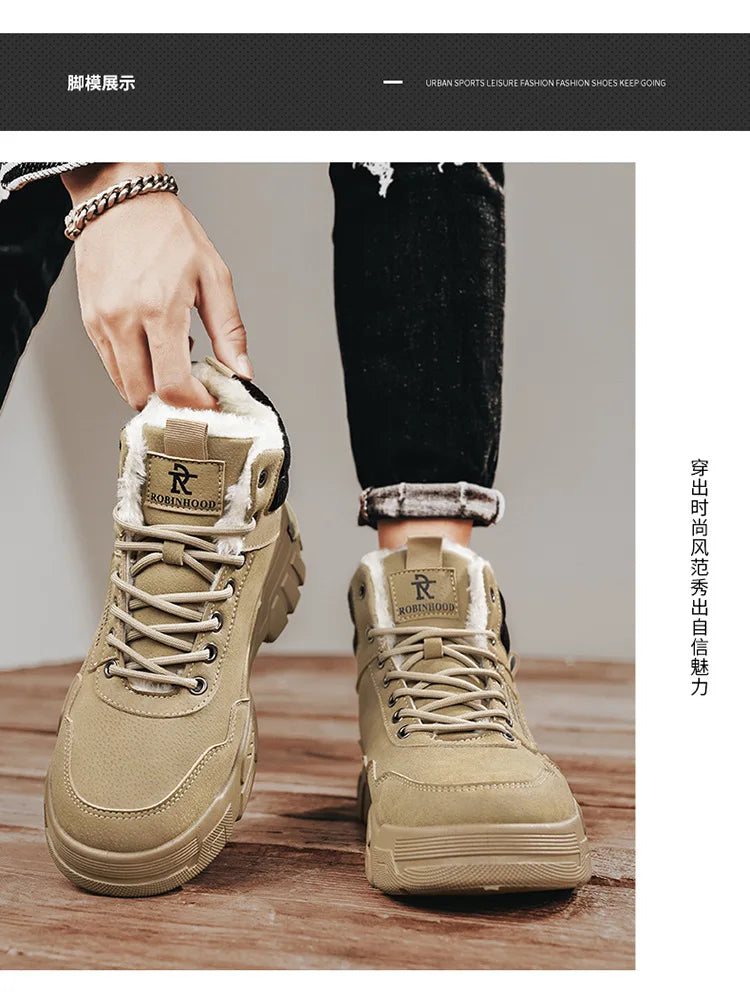 Winter New Fleece-Lined Cotton Shoes Fashionable Outdoor Snow Boots Trendy Warm High-Top Work Shoes Wholesale Men's Footwear