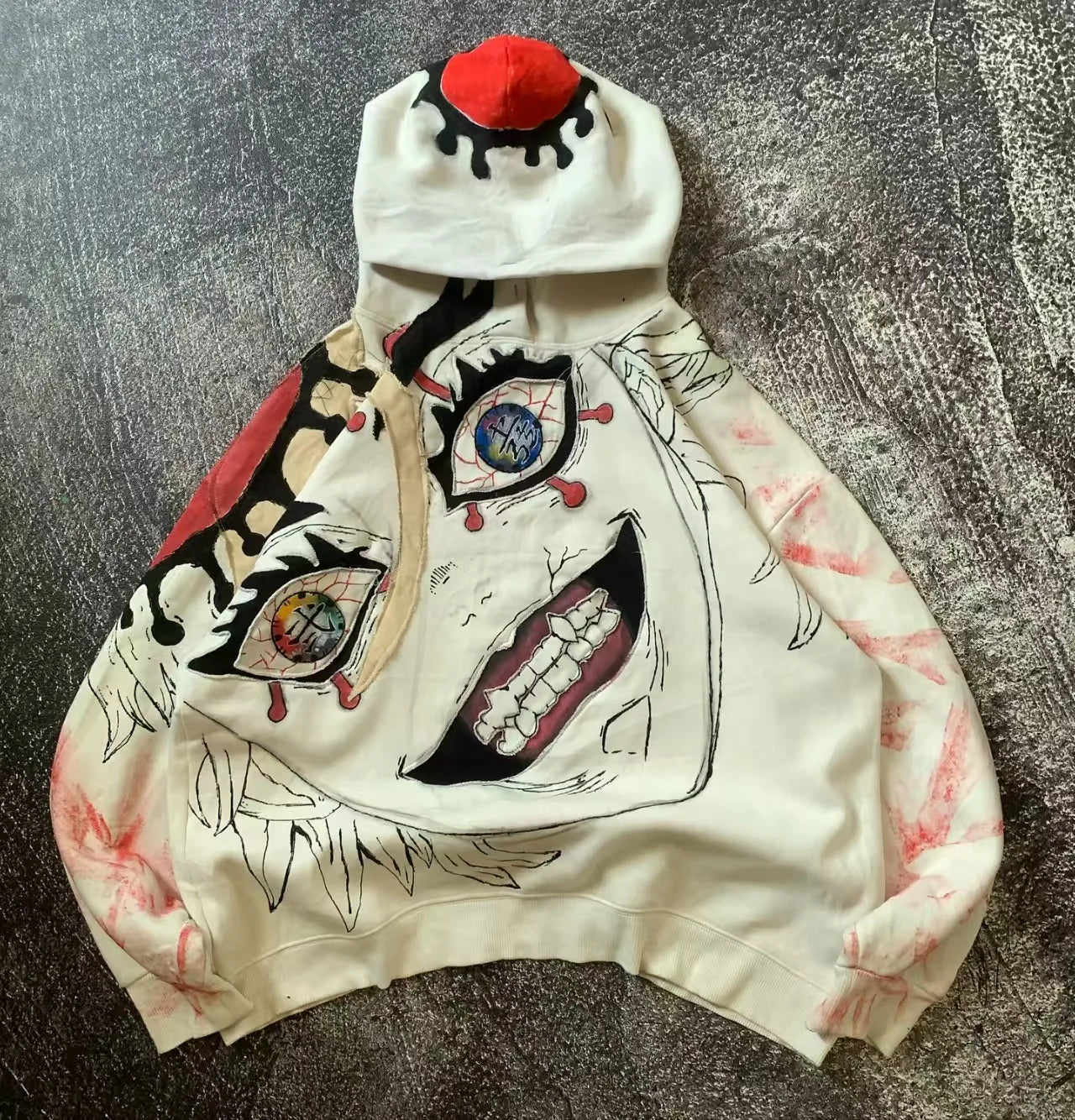 Y2K High Street fashion anime character patchwork design men hoodie punk hip-hop top loose pullover oversized casual sportswear