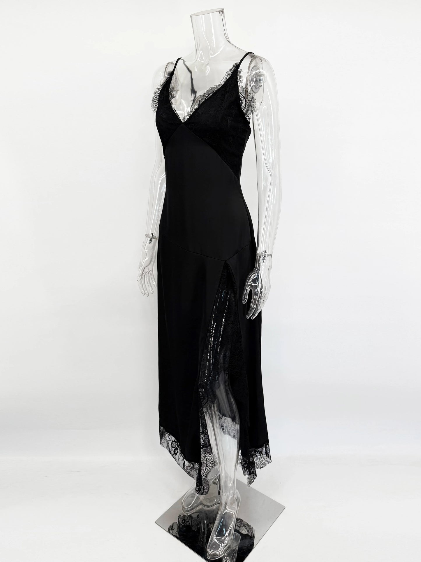 Talenza Black Luxury Evening Dress Women Sexy Lace Patchwork Sleeveless Backless Dress Elegant Party Look Fashion  Female Dress