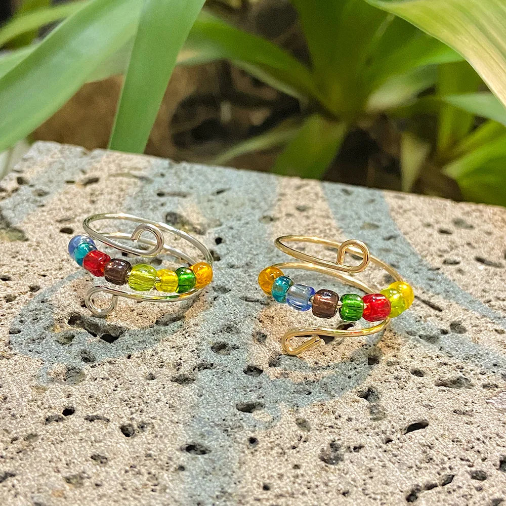 Rainbow Beads Anxiety Ring for Women Rotate Freely Anti Stress Adjustable Spinner Fidget Ring Bohemian Jewelry Christmas Gifts