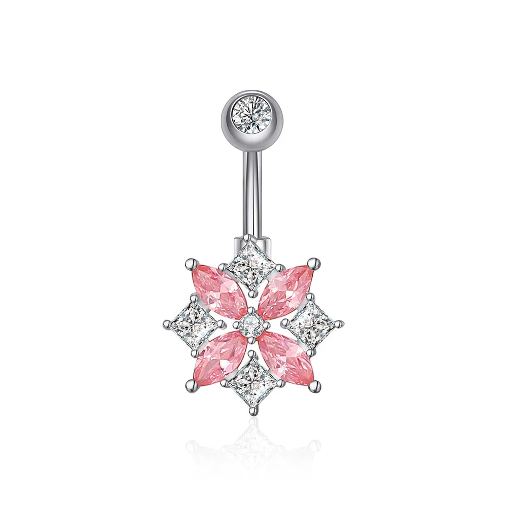 New Pink Series Heart Snake Crystal Zircon Belly Button Rings Fashion Cross Butterfly Dangled Belly Piercing for Women Jewelry