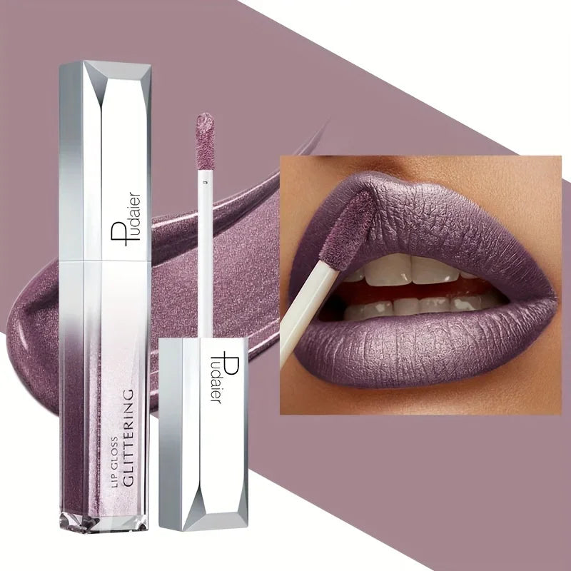 Metallic Glitter Lip Gloss, Waterproof Long Wear, Non-Sticky Hydrating Shine, Music Festival Beauty, Gifts