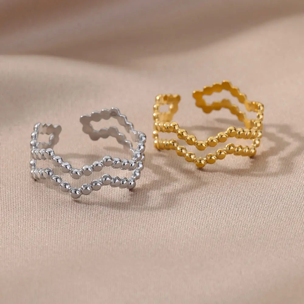 Stainless Steel Twist Chain Adjustable Rings for Women Men Simple Geometric Leave Flower Open Ring Jewelry Female Holiday Gifts