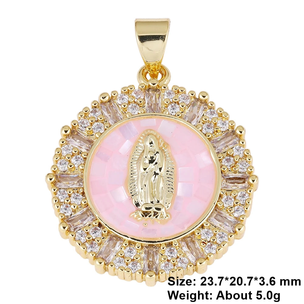 Juya 18K Real Gold Plated Religious Pendant Jewelry Making Supplies Creative Saint Mary Virgin Christian Cross Charms Supplies