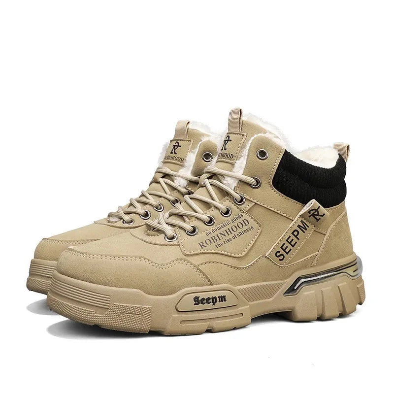 Winter New Fleece-Lined Cotton Shoes Fashionable Outdoor Snow Boots Trendy Warm High-Top Work Shoes Wholesale Men's Footwear