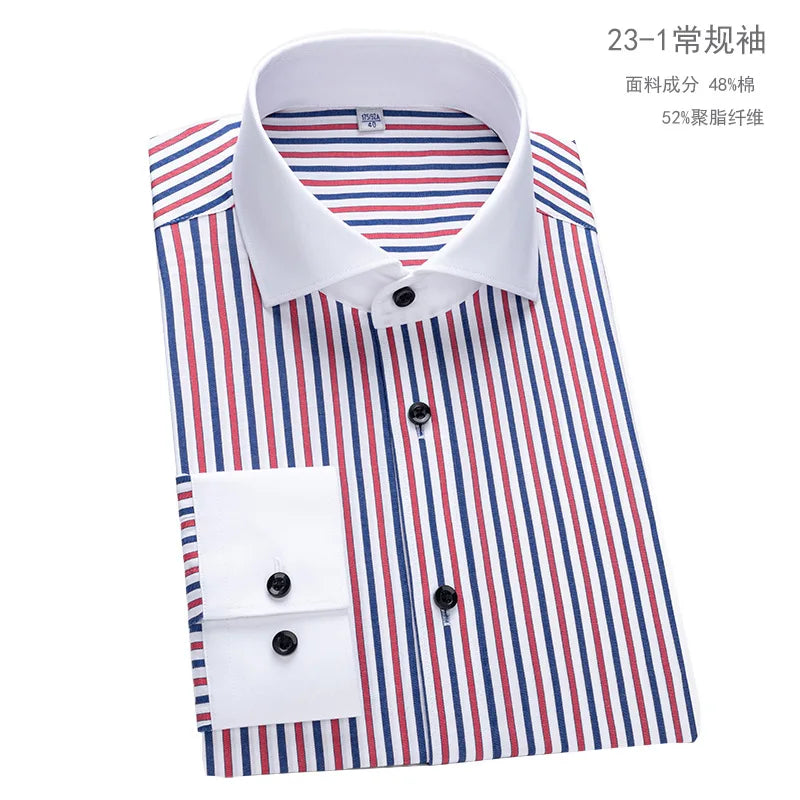 Quality Men Casual Slim Fit Shirt Mens Long Sleeve Business Dress Shirts French Cufflinks Shirt Male Striped Shirt