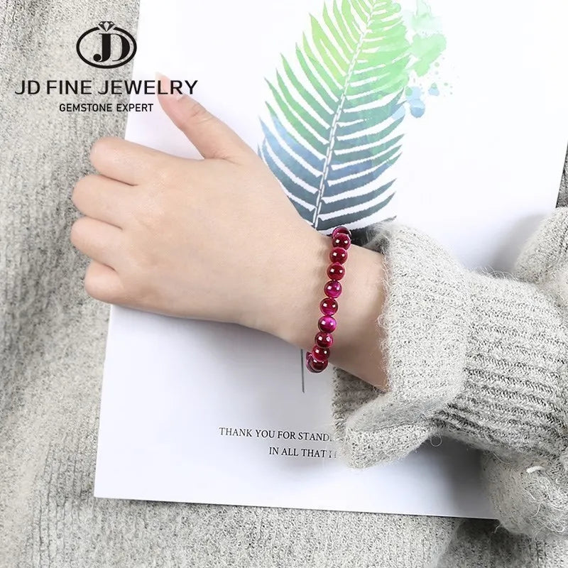 JD Natural Fuchsia Tiger Eye Stone Minerals Round Loose Beads Jewelry  Good Lucky Elastic Bracelet New Year Gift