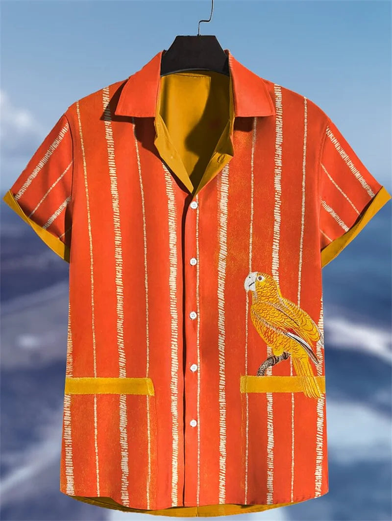 Summer printed men's short sleeved shirt Hawaii fashion lapel top plus size casual men's shirt 2025 style