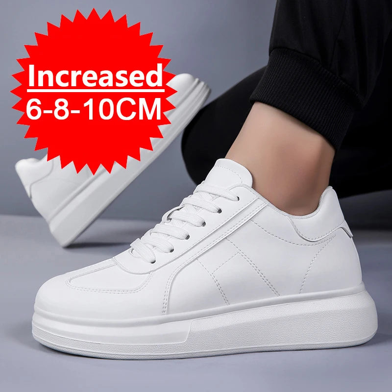 Fashion PU Leather Elevator Shoes for Men 6cm 8cm 10cm Invisible Height Increase White Sneakers Cortex Heightening Casual Shoes