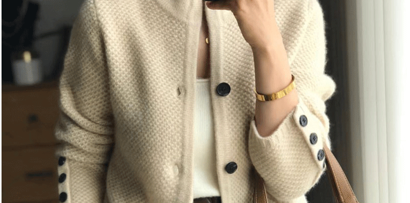 Autumn Winter New Thickened 100% Cashmere Wool Cardigan Women Stand Neck Sweater Sweater Loose Knit Base Wool Sweater Jacket