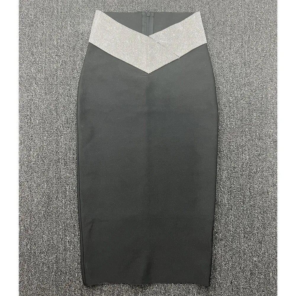 5 Colors Long Bandage Skirts Womens 2022 Luxury Diamonds Beading Waist Knee Length Elegant Formal Party Pencil Skirt Winter Wear