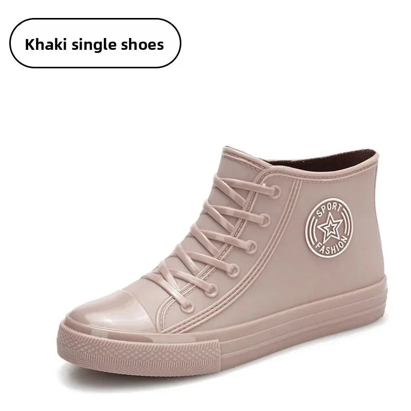 Anti-Slip Short Tube Waterproof Women's Rain Boots Fashionable Kitchen Work Rubber Shoe Covers Fishing Shoes PVC Material Adult