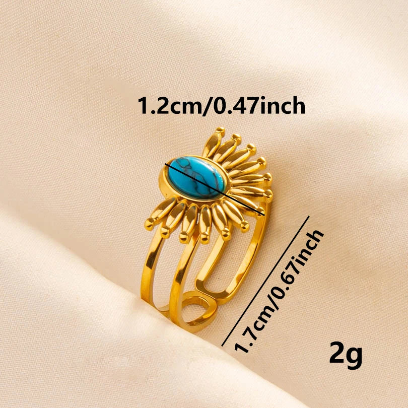 2pcs/lot Vintage Turquoise Gold Plated Knuckle Rings Blue Synthetic Stone Stainless Steel Rings Boho Jewelry Women Gifts No Fade