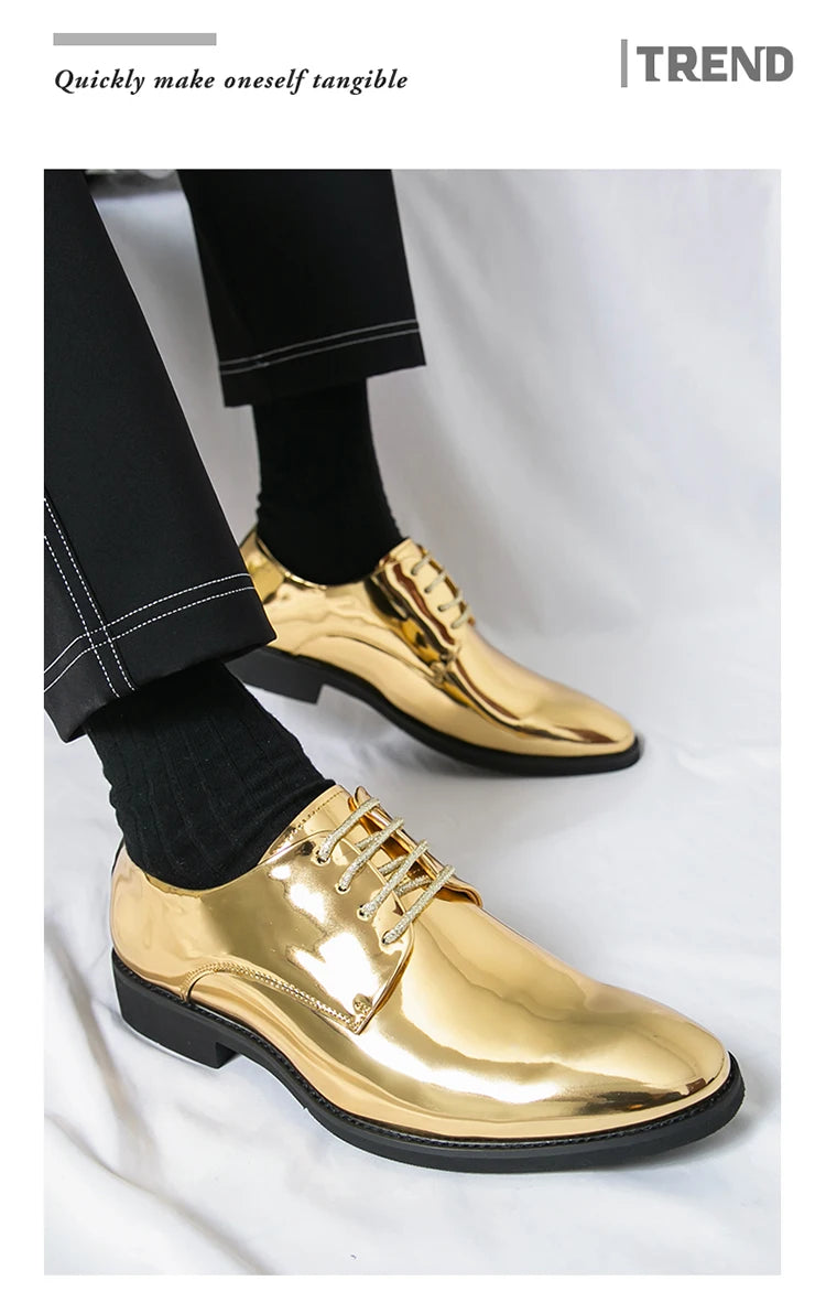 Large Size 38-50 Pointed Leather Shoes Man Business Performance Men's Dress Shoes Luxury Golden Bright Shoes Man Wedding Shoes