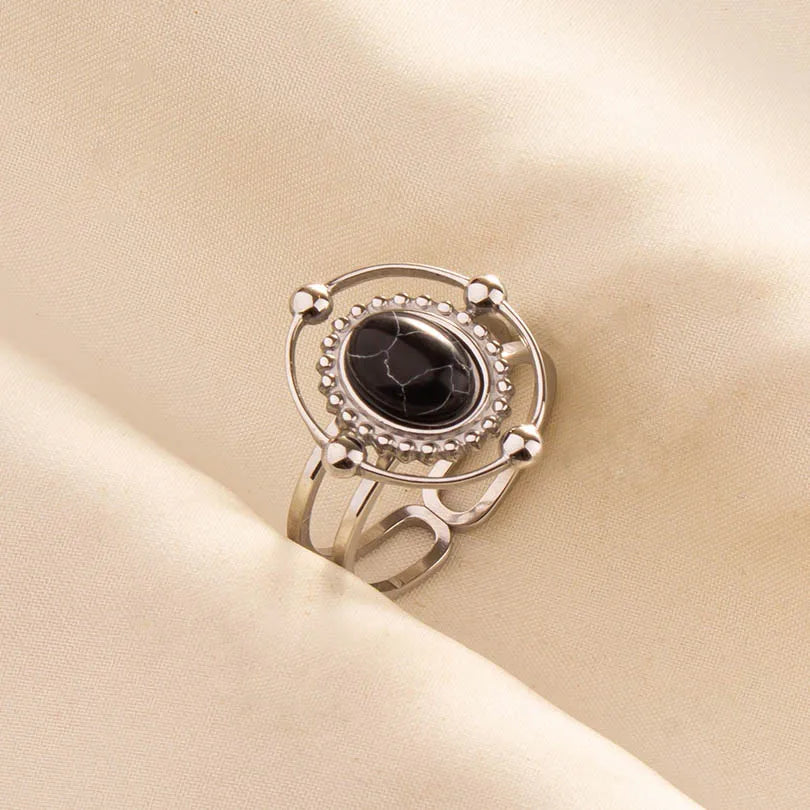 5PCS Boho Turquoise Rings Hippie Stainless Steel White Gemstone Adjustable Rings Women Girls Gift Knuckle Rings Bohemian Jewelry