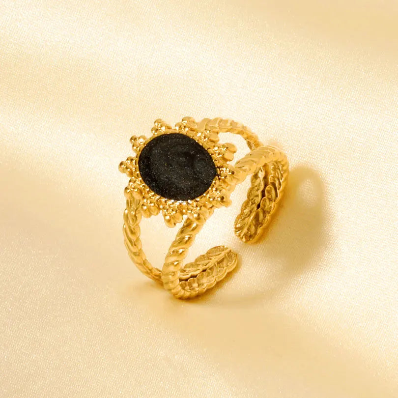 Elegant Ring Enamel Stainless Steel Rings For Women Men Accessories Flower Plant Jewelry Open Adjustable Real Gold Plated Bagues